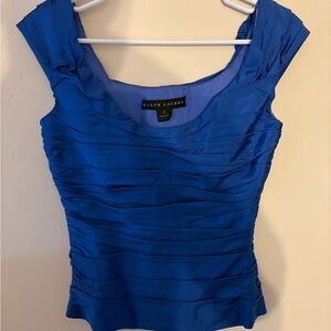 RALPH LAUREN Black Label Royal Blue 100%  Raw Silk Ruched Sleeveless Top Size 2